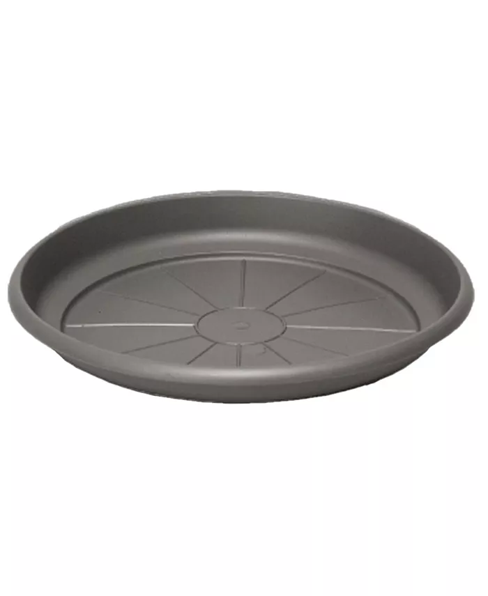 Crescent Garden In Outdoor Emma Round Plastic Flower Pot Charcoal Colored Saucer， 12 Inches - Intensery