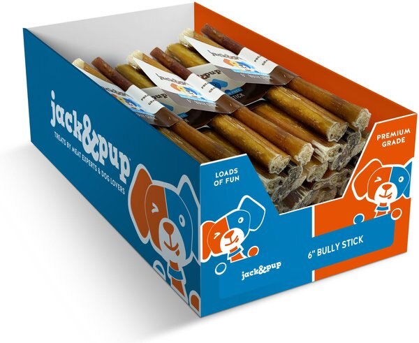 Jack and Pup Thick Bully Stick Dog Treat， 6-in - Intensery