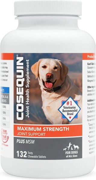 Nutramax Cosequin Hip and Joint Maximum Strength Plus MSM Chewable Tablets Joint Supplement for Dogs - Intensery