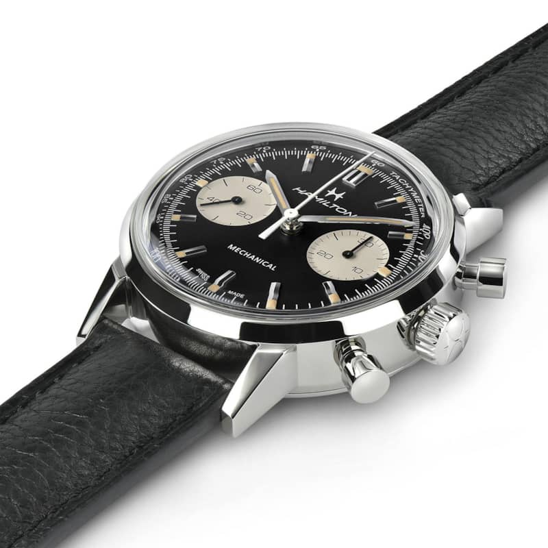 Hamilton American Classic Intra-Matic Chronograph H Black Dial and Leather Watchļ¼?40mm - Intensery
