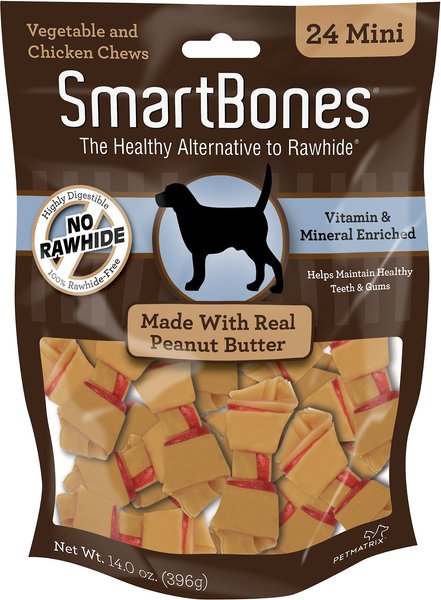 SmartBones Mini Peanut Butter Chew Bones Dog Treats - Intensery