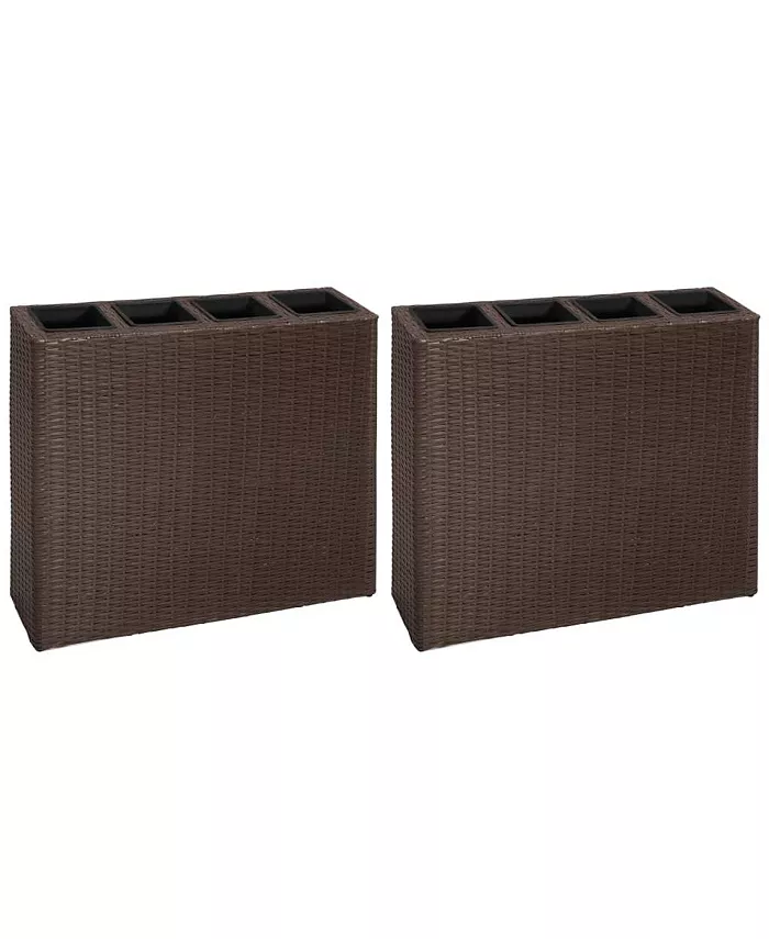 vidaXL Garden Raised Bed with 4 Pots 2 pcs Poly Rattan Brown - Intensery