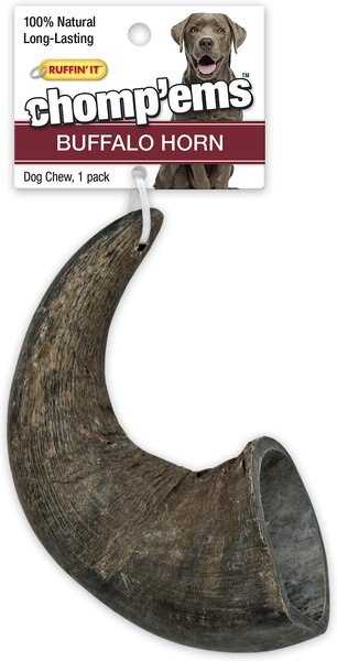 RUFFIN' IT Chomp'ems Buffalo Horn All-Natural Chew Dog Treat， 1 count - Intensery