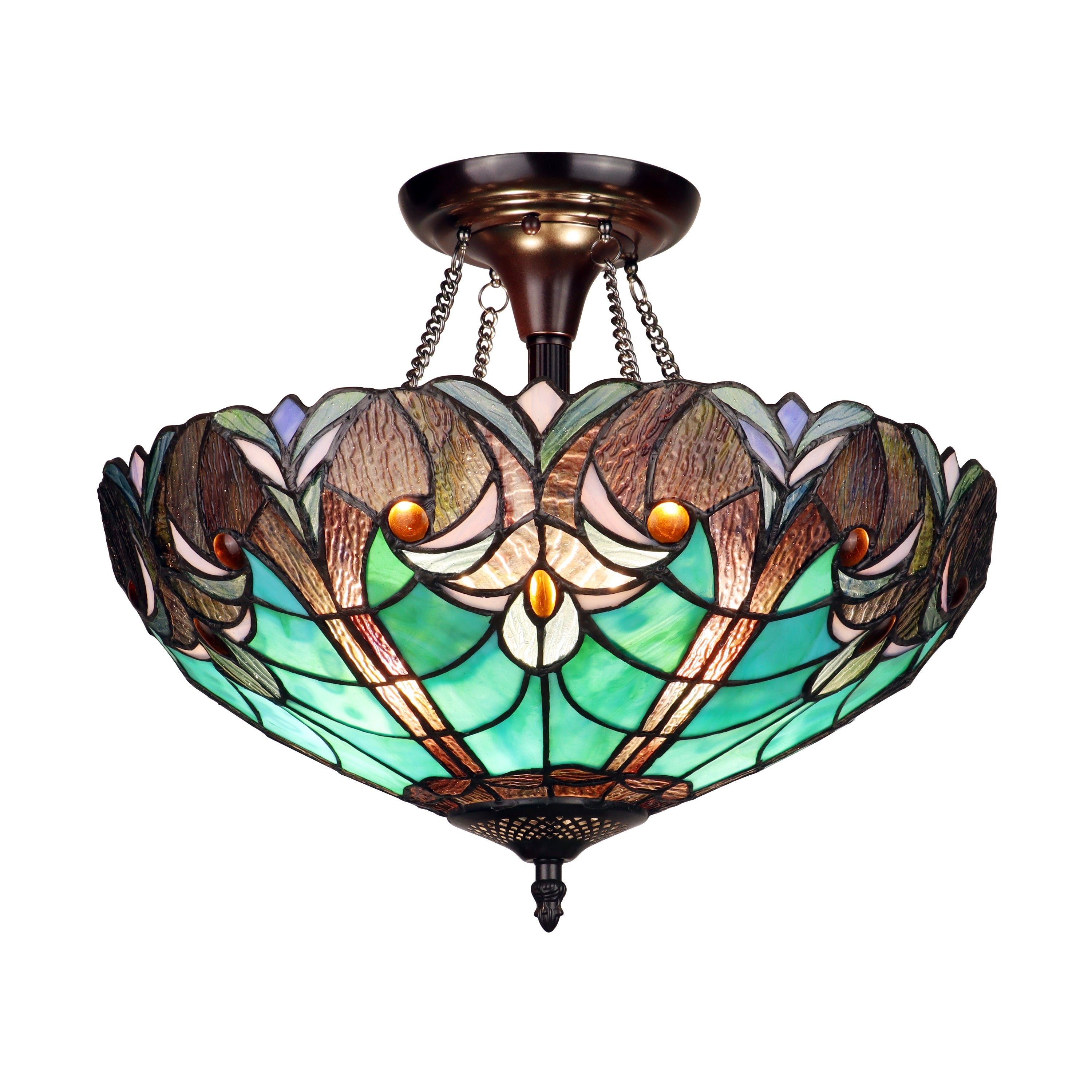 Tiffany Style Victorian Design 2-light Dark Bronze Semi-Flush Fixture - 13.6 inches High - Intensery