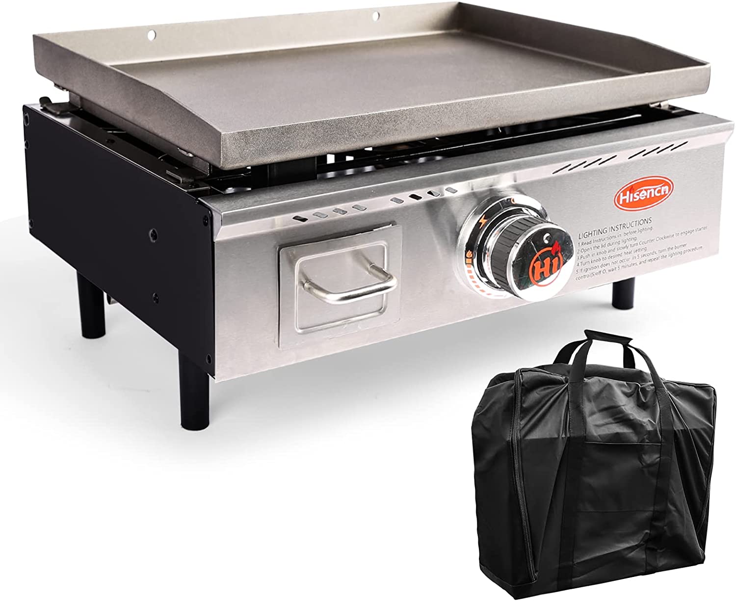 17 Inch Portable Propane Flat Top BBQ Grill Griddle for Outdoor, Camping, Kitchen, Tailgating etc, Kit with Grill Bag - Intensery