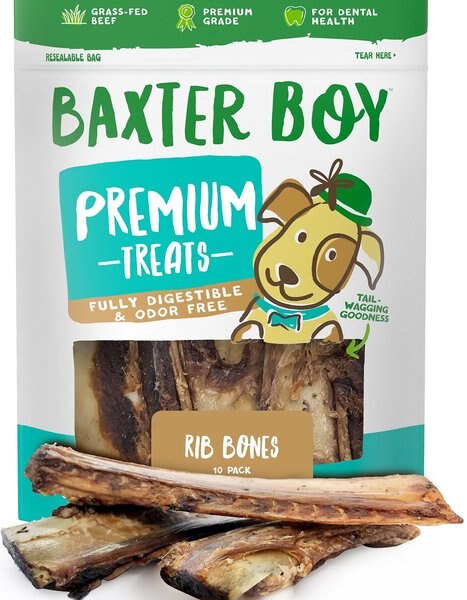 Baxter Boy Beef Rib Bone Dog Treats， 10 count - Intensery