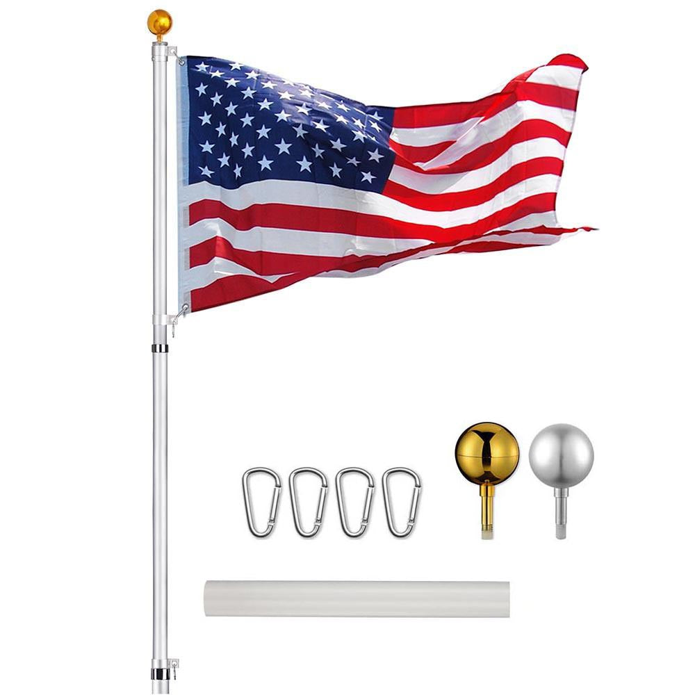 30 ft Aluminum Telescoping Flagpole Kit with US FlagSilver - Intensery