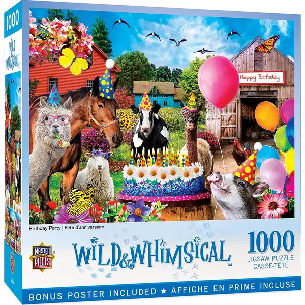 Masterpiece Puzzle 1000-Piece Wild and Whimsical Birthday Party Puzzle - Intensery