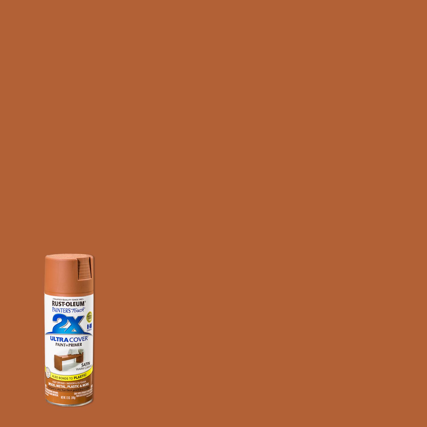 Rust-Oleum Painter\u0027s Touch 2X Ultra Cover Satin Warm Caramel Paint+Primer Spray Paint 12 oz - Intensery