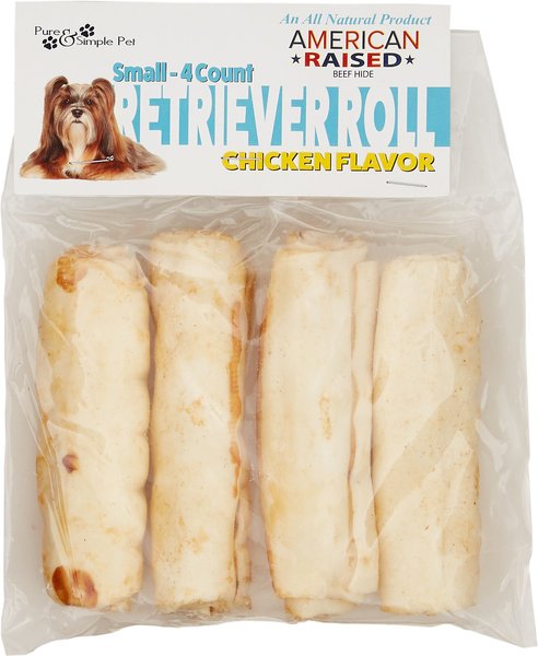 Pure and Simple Pet Chicken Flavored Rawhide Retriever Roll Dog Treat， Small - Intensery