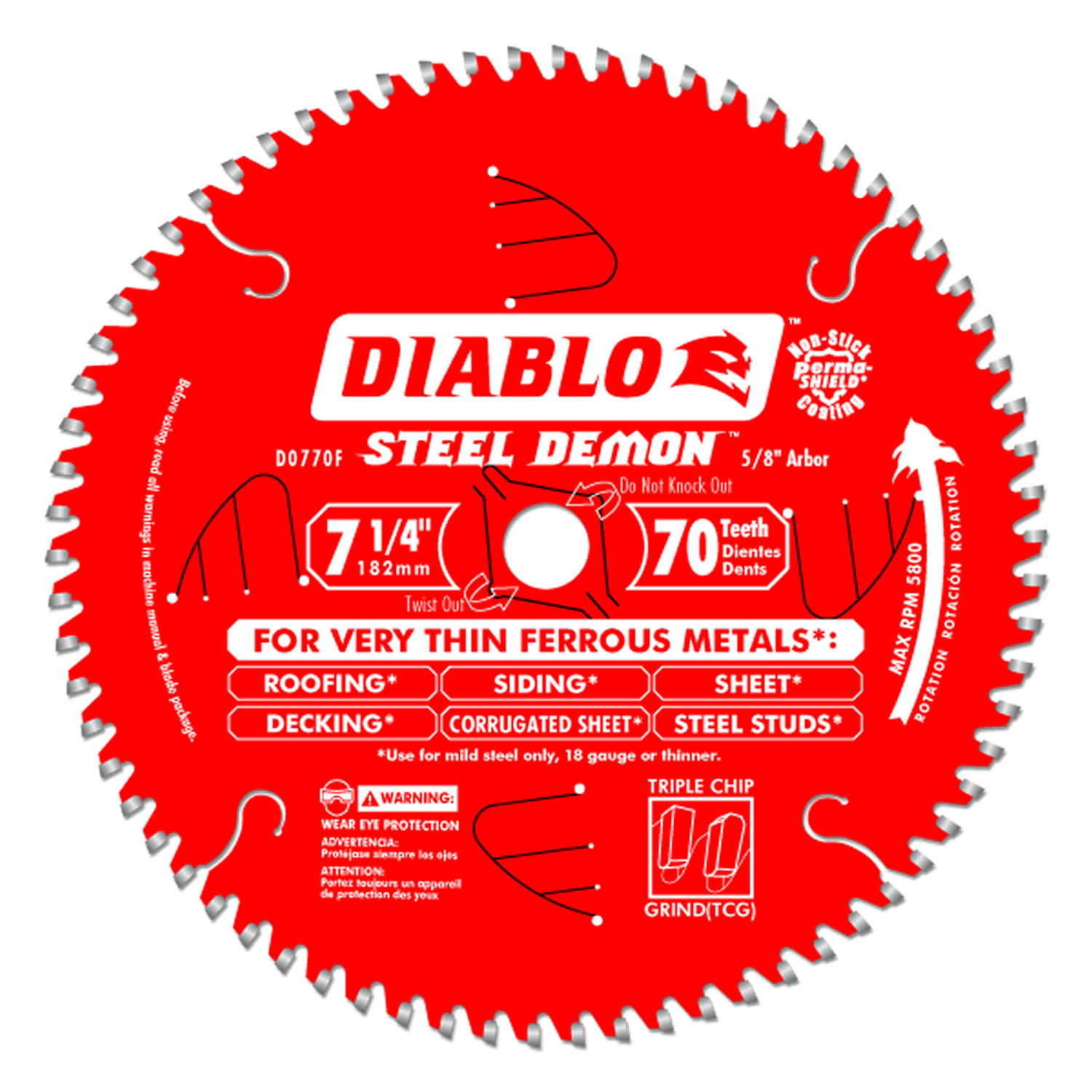 Diablo Steel Demon 7-1/4 in. D X 5/8 in. Carbide Circular Saw Blade 70 teeth 1 pc - Intensery
