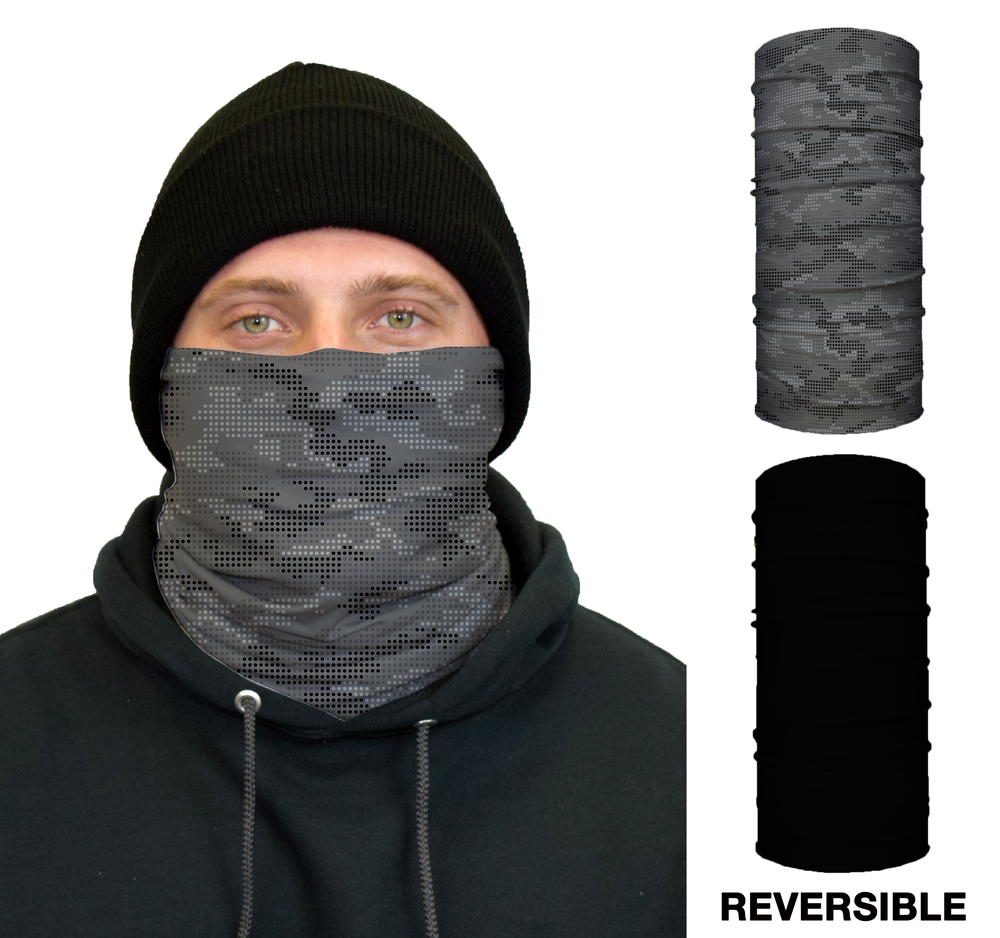 John Boy Thermal Face Guard Reversible Grey Camo and Black Pattern - Intensery