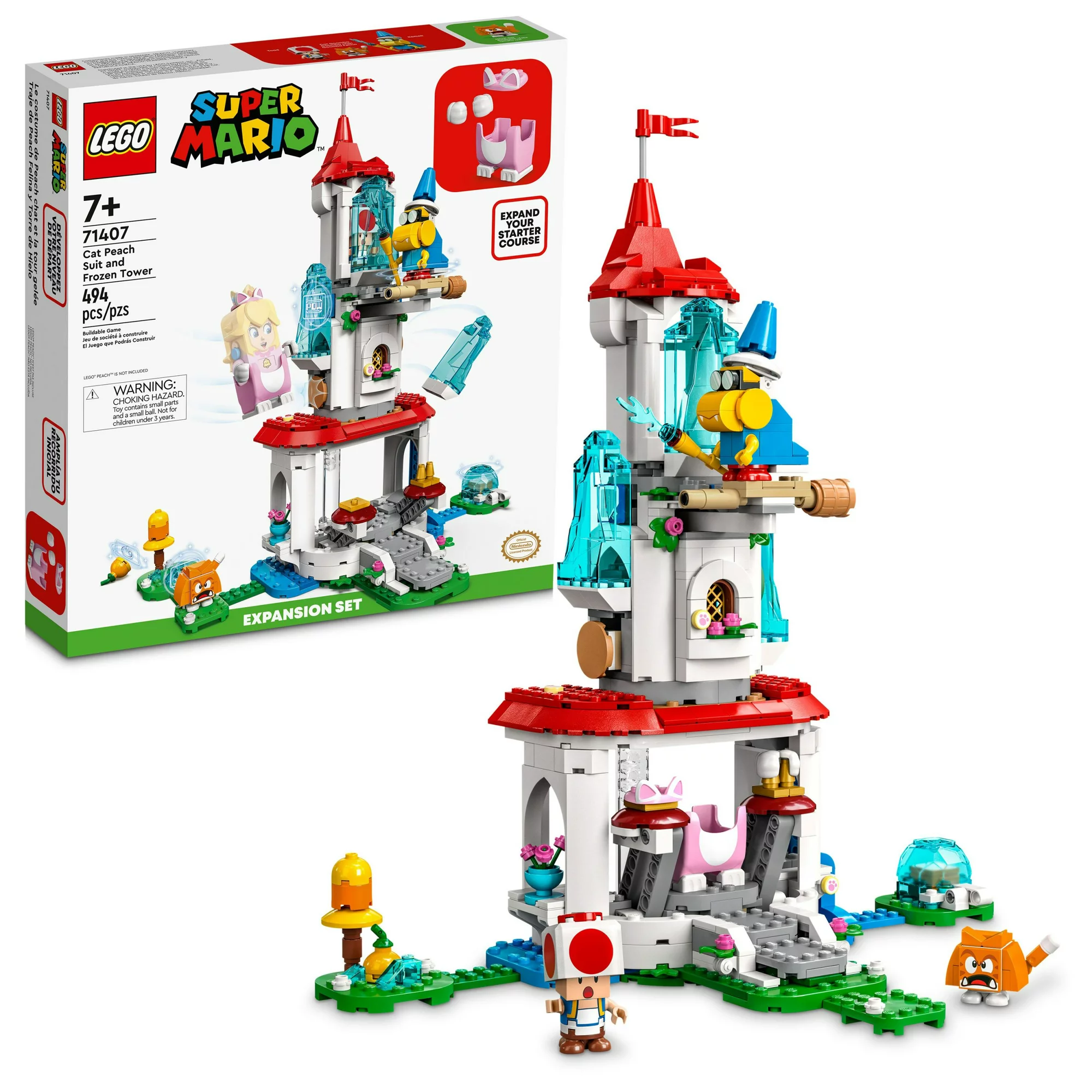 Lego Super Mario Cat Peach Suit and Frozen Tower Expansion Set 71407 (494 Pieces) - Intensery