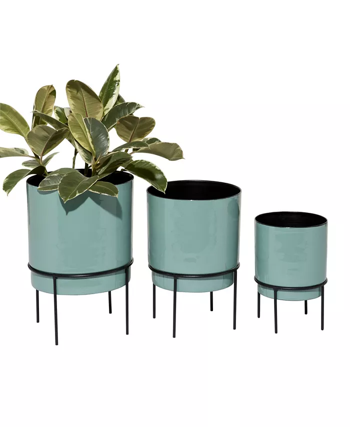 Novogratz Collection Set of 3 Teal Metal Contemporary Planter - Intensery