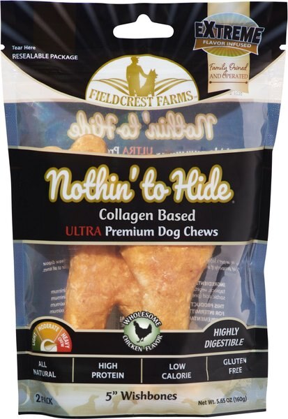 Fieldcrest Farms Nothin To Hide 5-in Ultra Wishbone Chicken Dog Treats， 2 count - Intensery