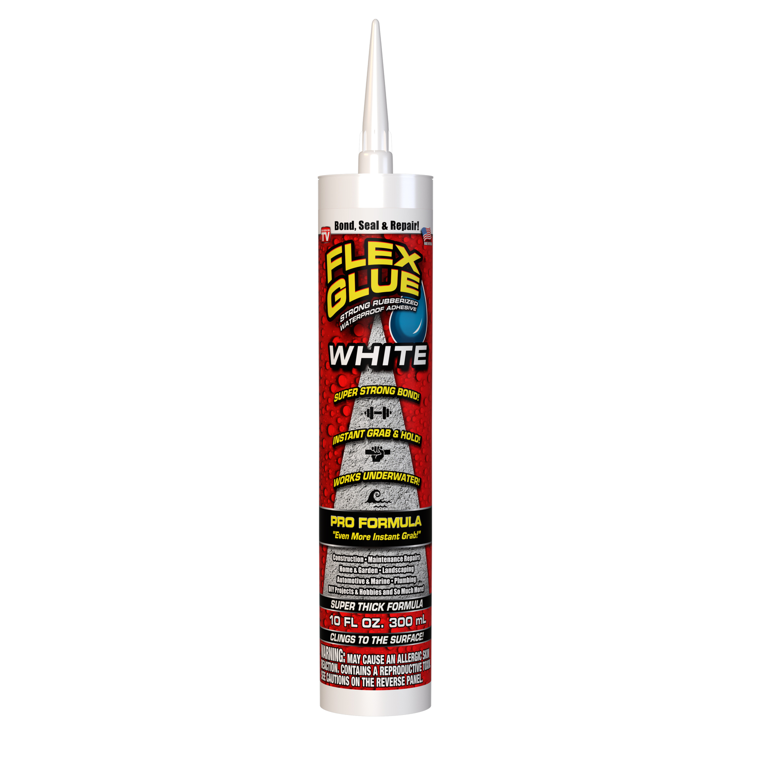 FLEX SEAL Family of Products FLEX GLUE White Rubberized Waterproof Adhesive 10 oz - Intensery