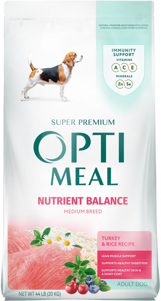 Optimeal Medium Breed Nutrient Balance Turkey and Rice Recipe Adult Dog Dry Food - 26.5 lb Bag - Intensery