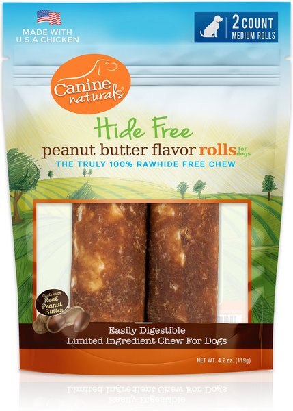 Canine Naturals Hide Free Peanut Butter Flavor Roll Dog Chew Treat， Medium - Intensery