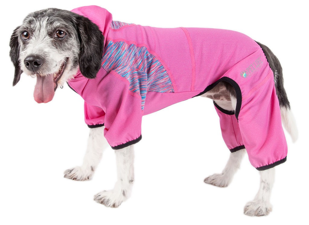 Pet Life Active 'Pawsterity' Heathered Performance 4-Way Stretch Two-Toned Full Bodied Hoodie in Pink (X-small) - Pet Life YGHL2PKXS - Intensery