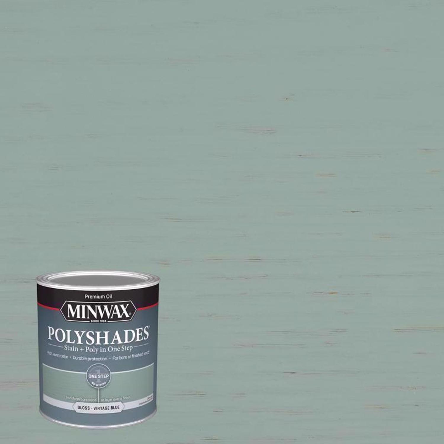 Minwax Polyshades Semi-Transparent Gloss Vintage Blue Stain/Polyurethane Finish 1 qt - Intensery