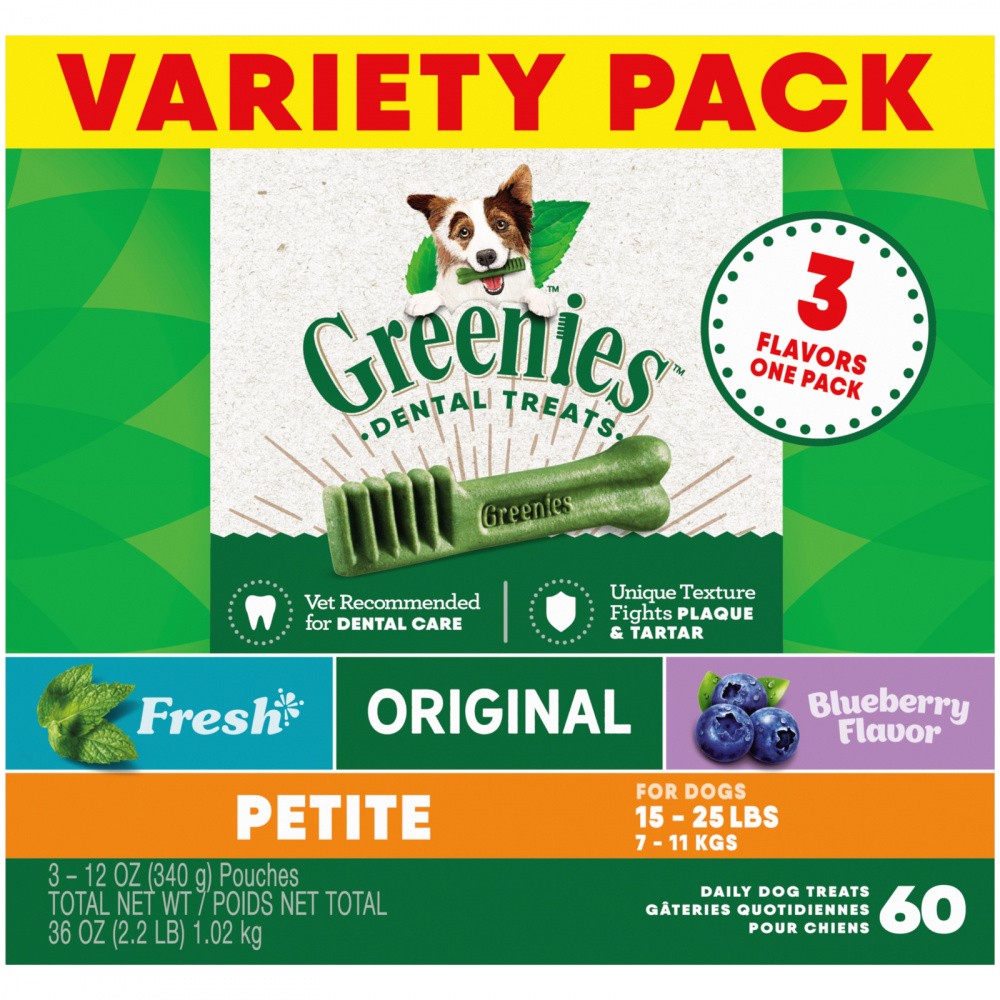 Greenies Petite Dental Chews Flavored with Spearmint and Blueberry Dog Treats - 36 oz， 60 Count - Intensery