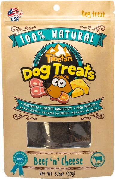 Tibetan Dog Treats Beef 'n' Cheese Grain-Free Dehydrated Dog Treats， 3.5-oz pouch - Intensery