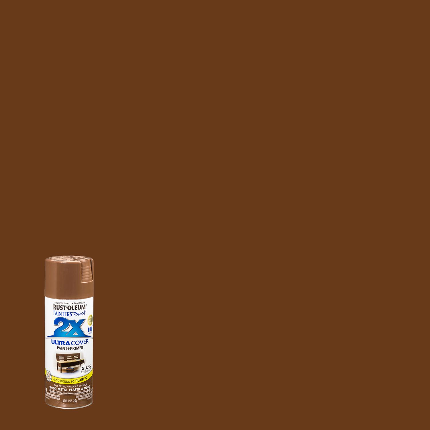 Rust-Oleum Painter\u0027s Touch 2X Ultra Cover Gloss Chestnut Paint+Primer Spray Paint 12 oz - Intensery