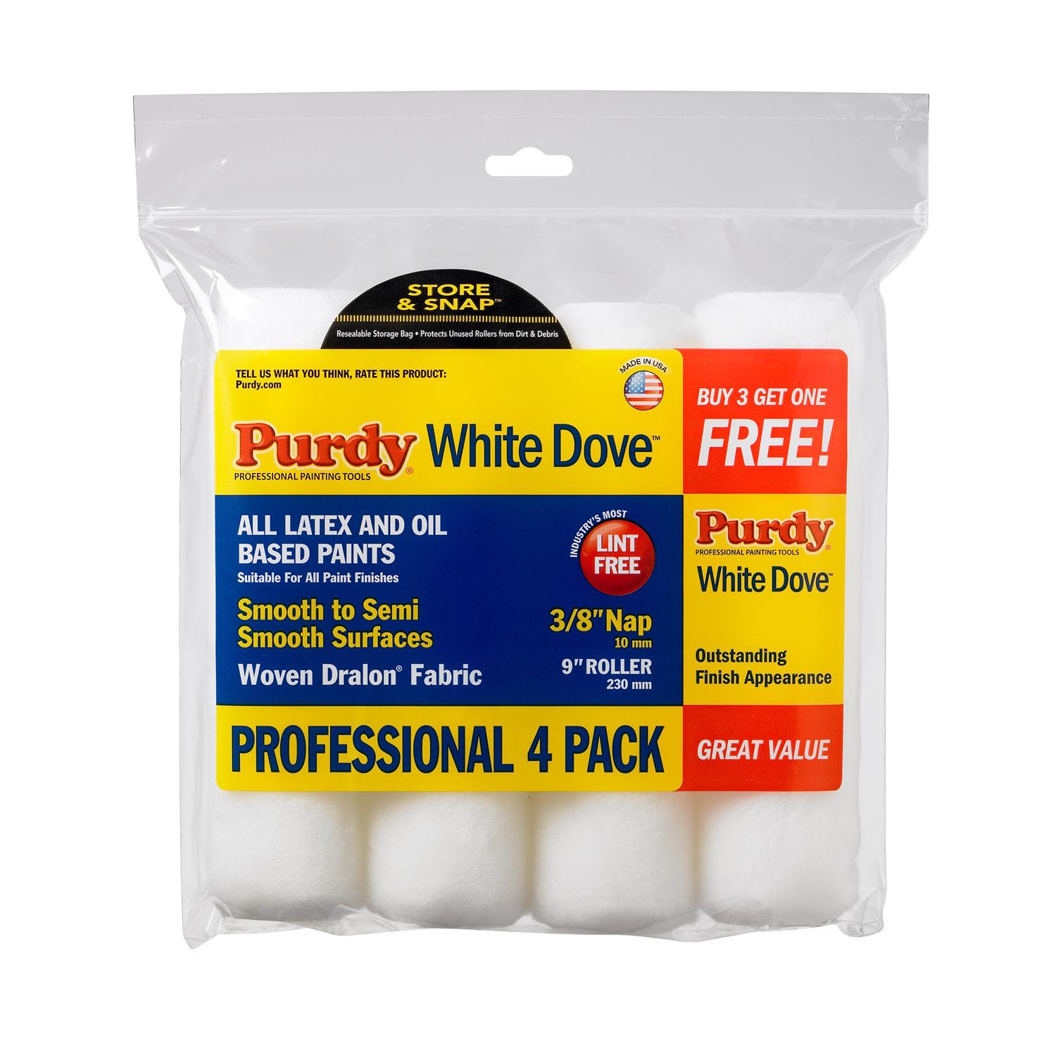 Purdy White Dove Woven Dralon Fabric 9 in. W X 3/8 in. Paint Roller Cover 4 pk - Intensery