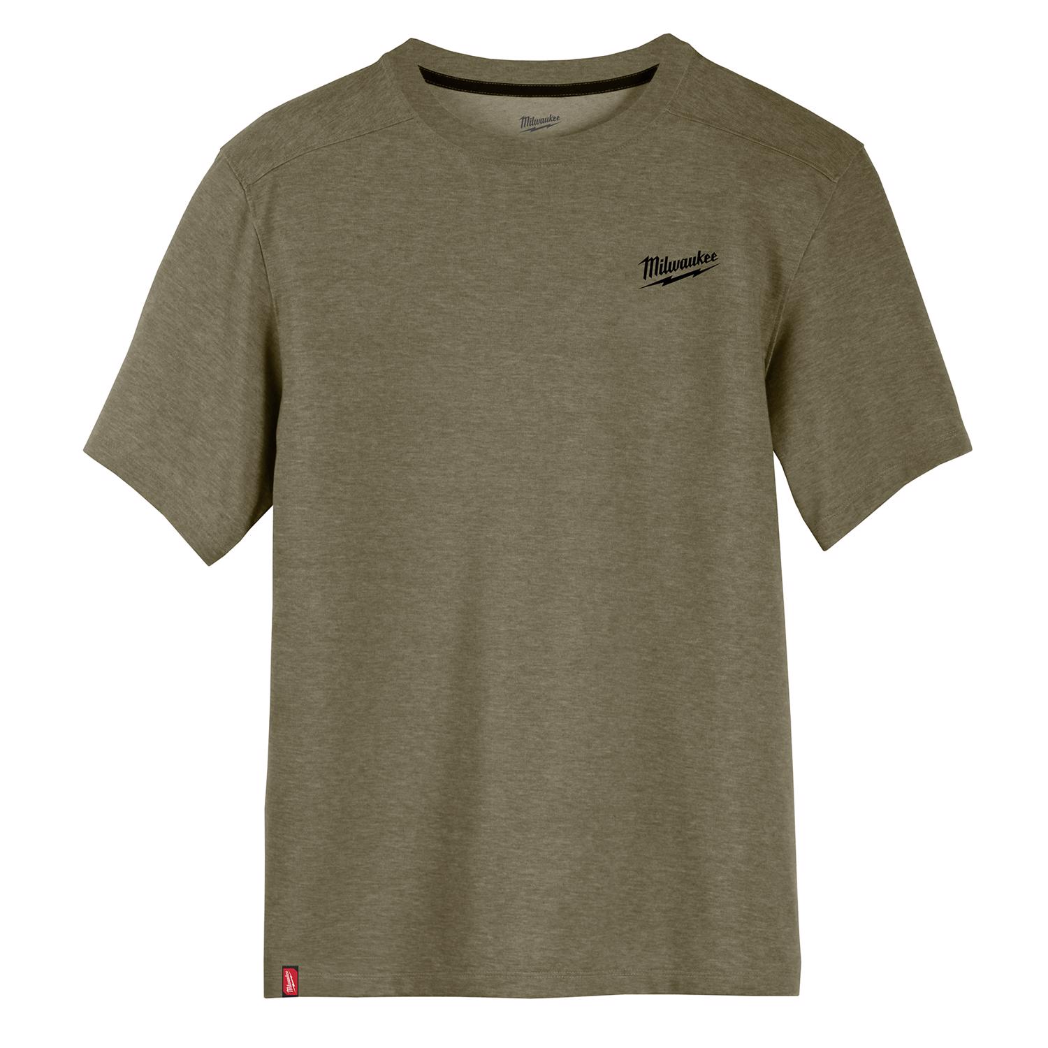 Milwaukee XXL Short Sleeve Men\u0027s Crew Neck Green Hybrid Work Tee Shirt - Intensery