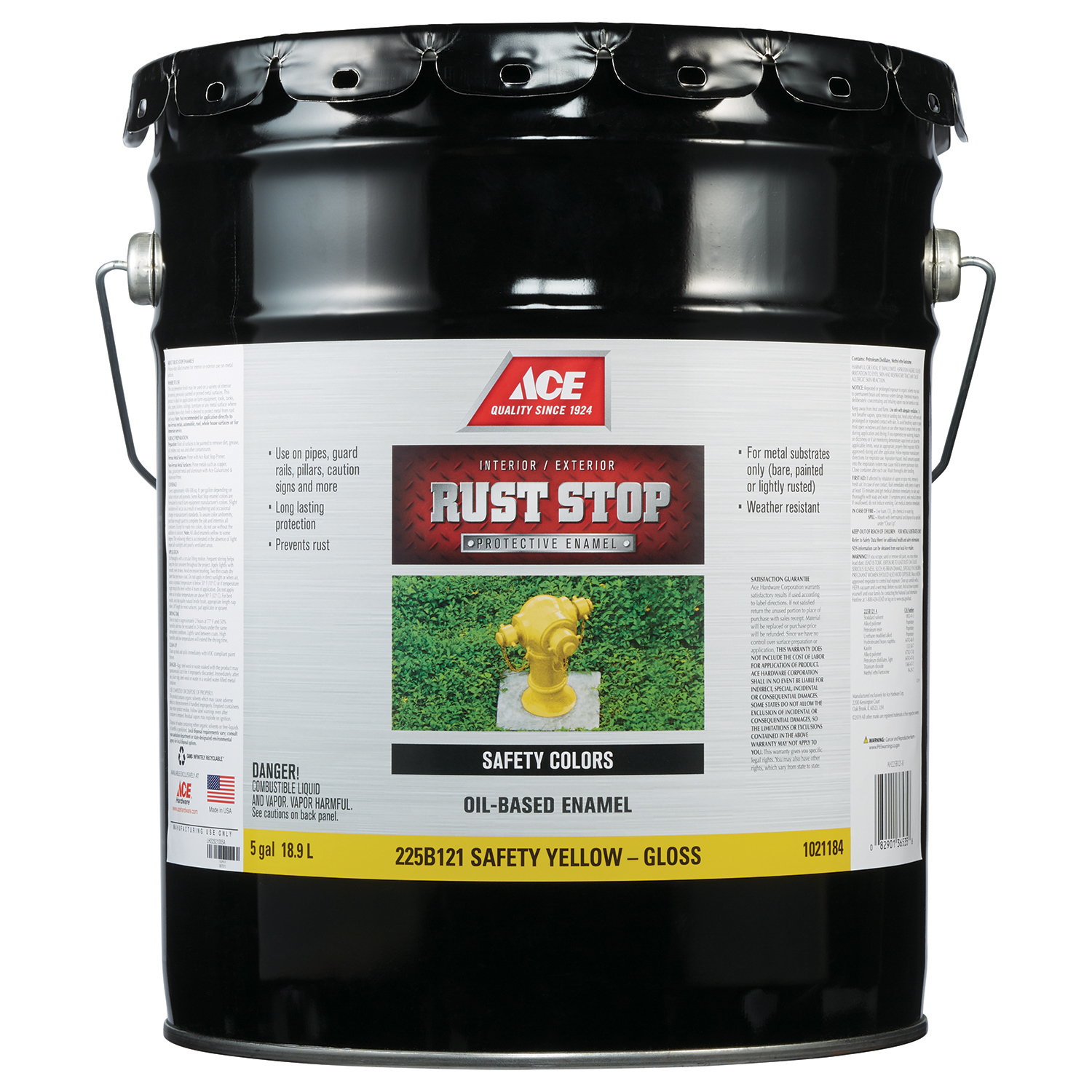 Ace Rust Stop Indoor / Outdoor Gloss Safety Yellow Oil-Based Enamel Rust Preventative Paint 5 gal - Intensery
