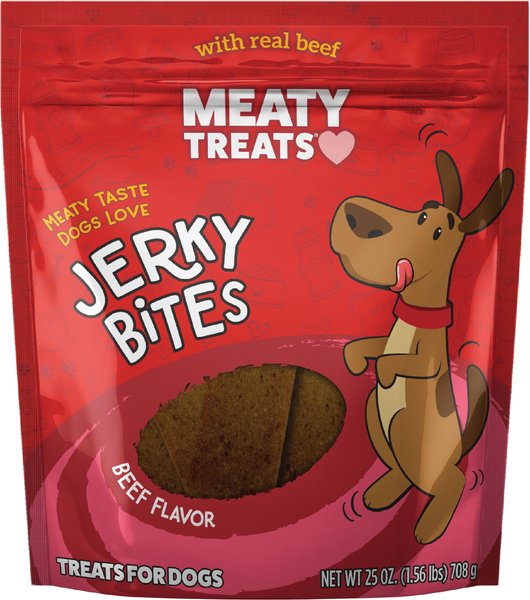 Meaty Treats Jerky Bites Beef Flavor Soft and Chewy Dog Treats， 25-oz bag - Intensery