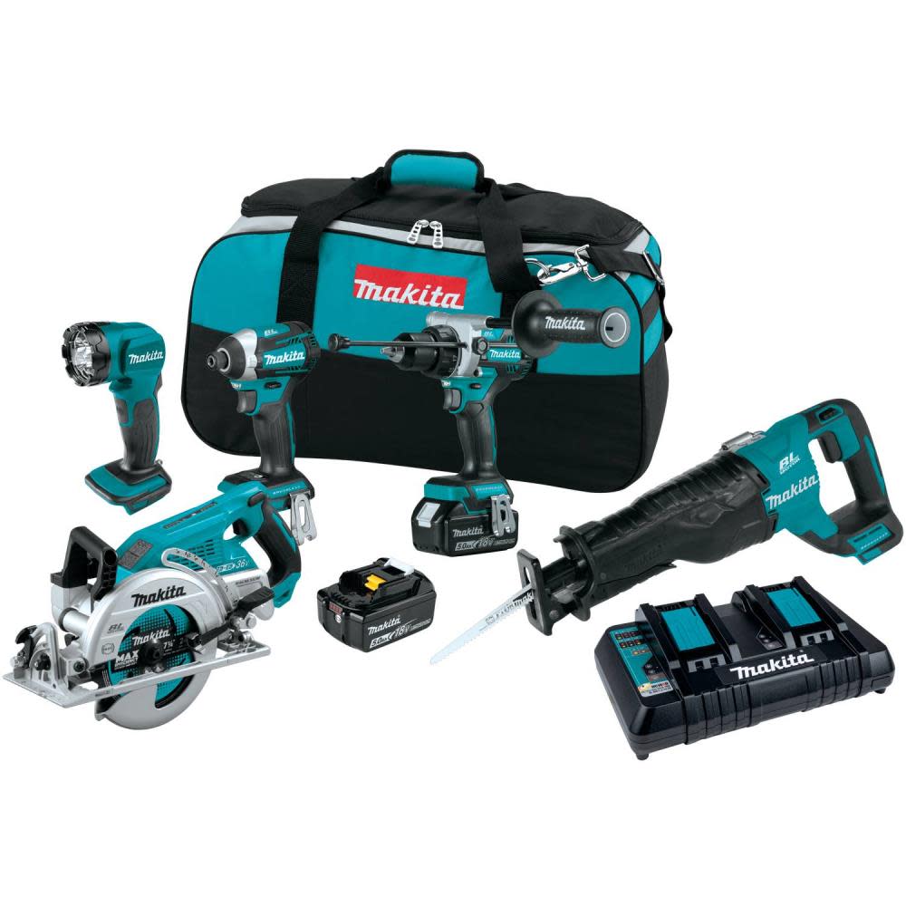 Makita 18V LXT Lithium-Ion Brushless Cordless 5-Pc. Combo Kit (5.0Ah) XT507PT from Makita - Intensery