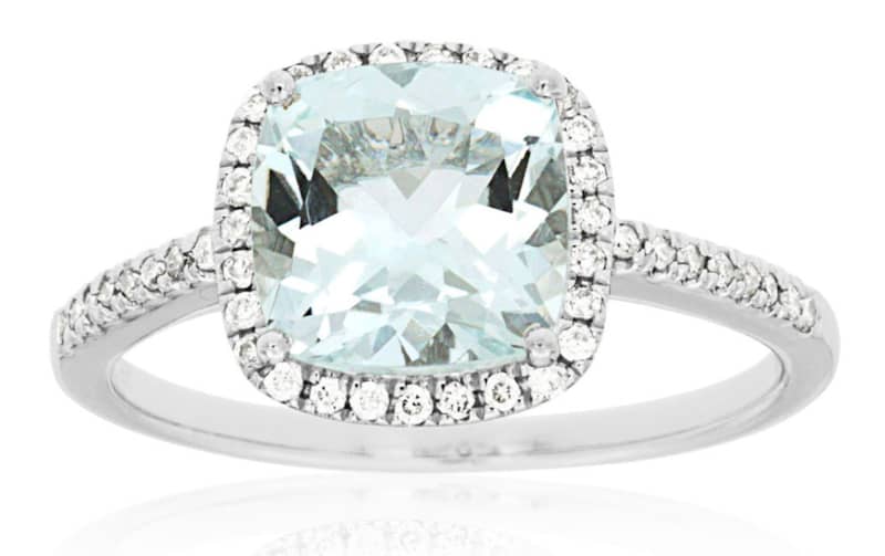 Royal Jewelry 14K White Gold Aquamarine and Diamond Ring - Intensery