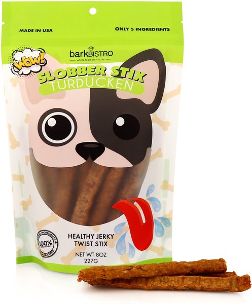 Bark Bistro Company Turducken Slobber Stix Dog Jerky Treats， 8-oz pouch - Intensery