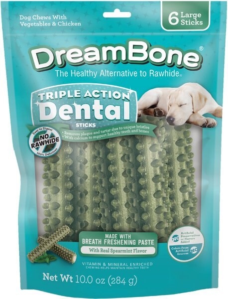 DreamBone Triple Action Dental Sticks Kelp for Large and XL Sized Dogs， 10-oz bag， 6 count - Intensery