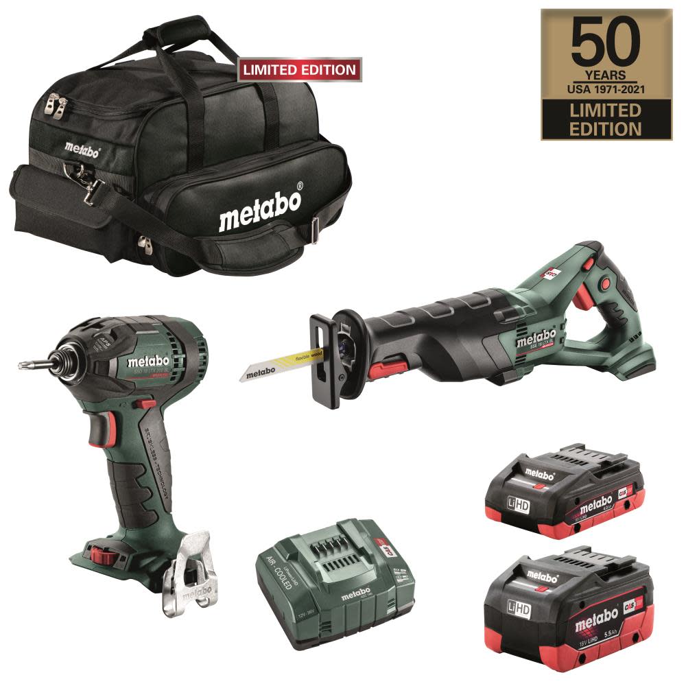 Metabo 50th Anniversary 18V Brushless Cordless Reciprocating Saw and Impact Driver Combo Kit - Intensery