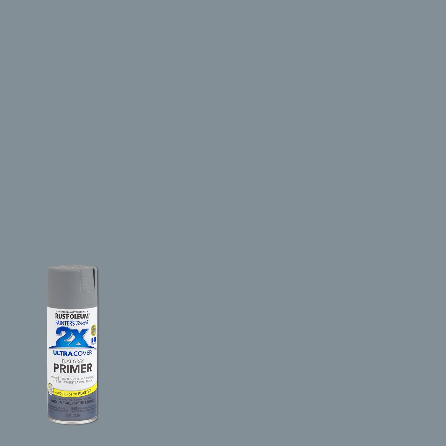 Rust-Oleum Painter\u0027s Touch 2X Ultra Cover Flat Gray Paint+Primer Spray Paint 12 oz - Intensery
