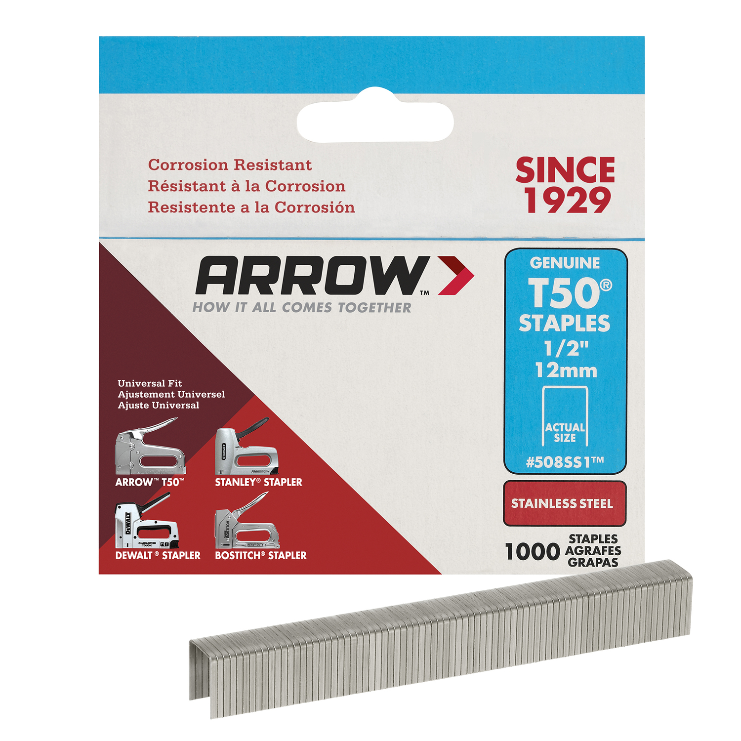 Arrow T50 3/8 in. W X 1/2 in. L 18 Ga. Flat Crown Heavy Duty Staples 1000 pk - Intensery