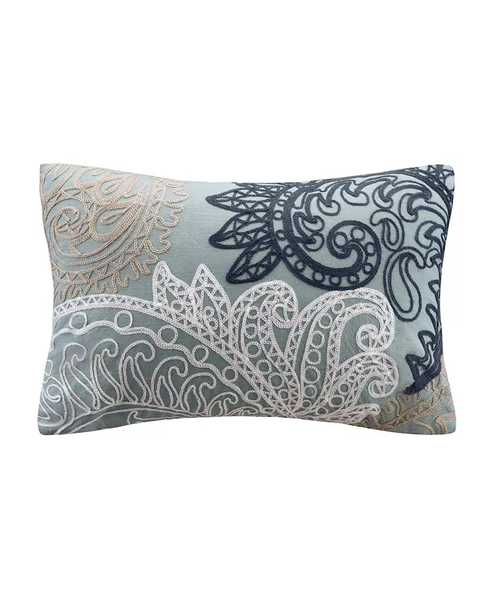 Gracie Mills Kiran Embroidered Cotton Lumbar Throw Pillow - Intensery