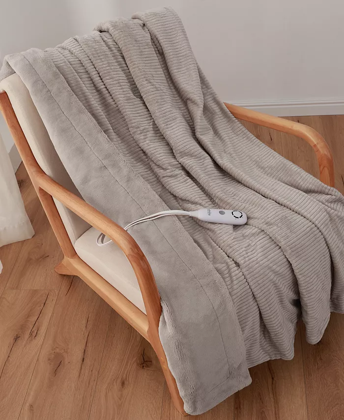 Berkshire Corduroy Striped Texture Electric Blanket， Throw - Intensery
