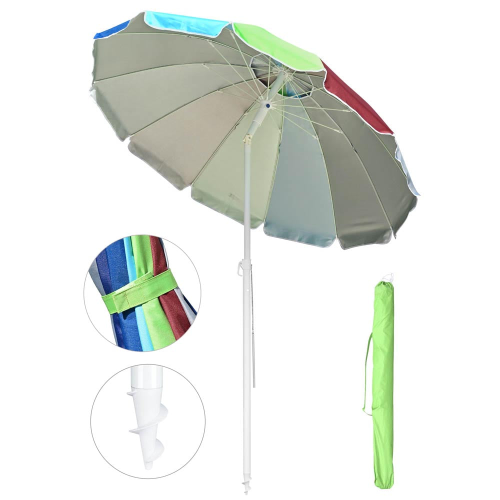 6 ft 12-Rib Rainbow Beach Umbrella Tilt & Built-in Sand Anchor - Intensery
