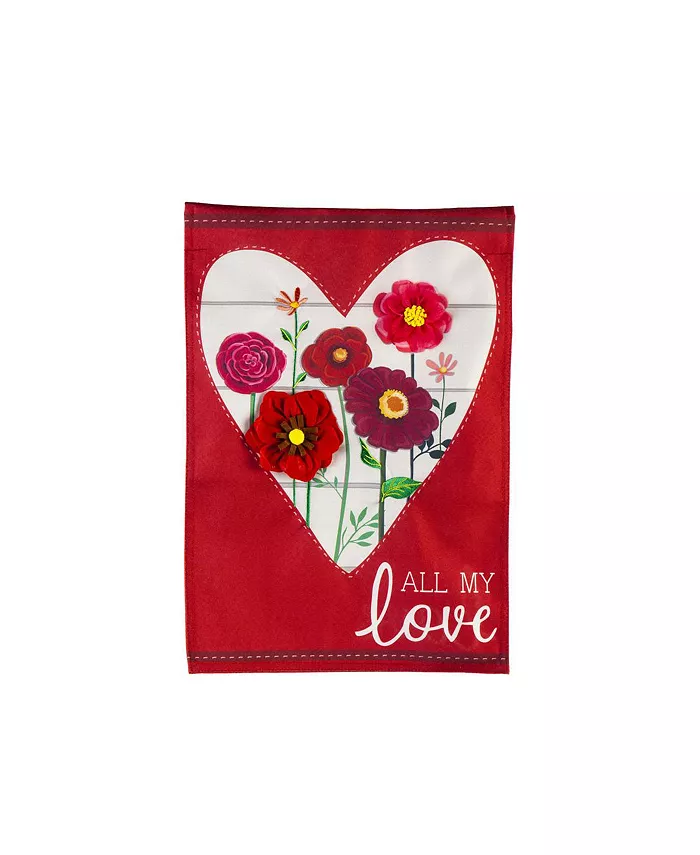 Evergreen Heart of Flowers Garden Linen Flag- 12.5 x 18 Inches Outdoor Decor for Homes and Gardens - Intensery