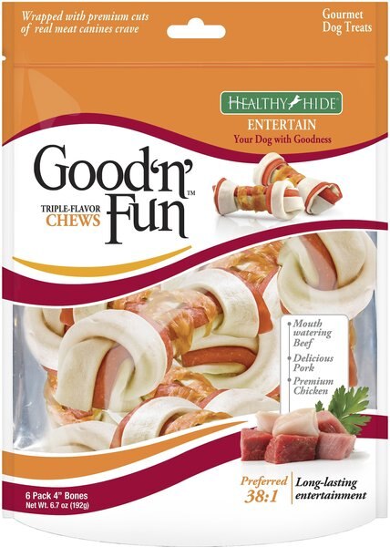 Good 'n' Fun Triple Flavor Chews Beef， Pork and Chicken Dog Chews - Intensery