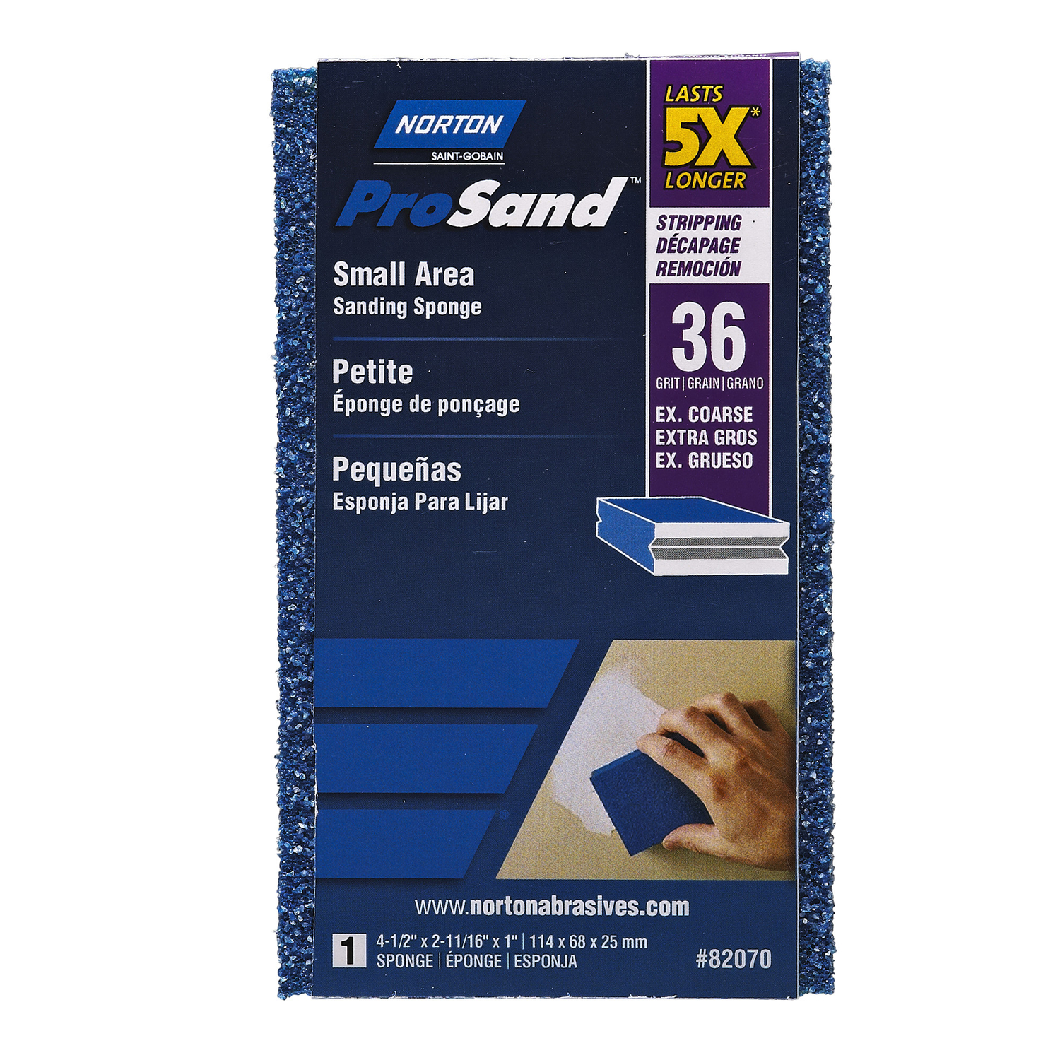 Norton ProSand 4.5 in. L X 2.69 in. W X 1 in. 36 Grit Extra Coarse Small Area Sanding Sponge - Intensery