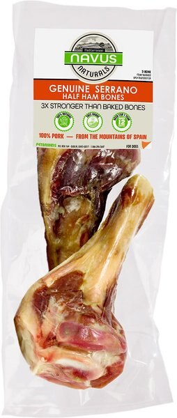 Navus Naturals Genuine Serrano Half Ham Bone Dog Treats， 2 count - Intensery