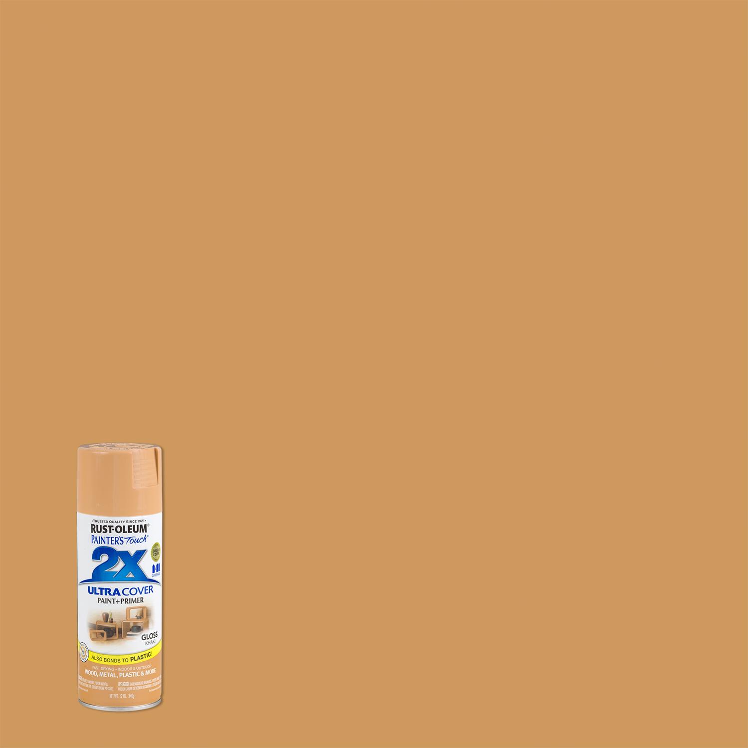 Rust-Oleum Painter\u0027s Touch 2X Ultra Cover Gloss Khaki Paint+Primer Spray Paint 12 oz - Intensery