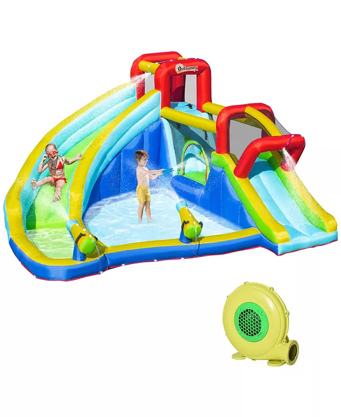 Outsunny Kids Inflatable Bounce House Slide Water Pool Climbing Wall Inflator - Intensery
