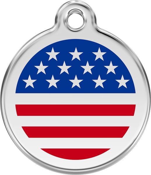 Red Dingo USA Flag Stainless Steel Personalized Dog and Cat ID Tag - Intensery