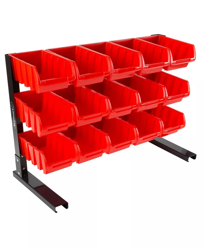 Trademark Global 15 Bin Storage Rack organizer - Durable Carbon Steel with Stackable Plastic Drawers by Stalwart - Intensery
