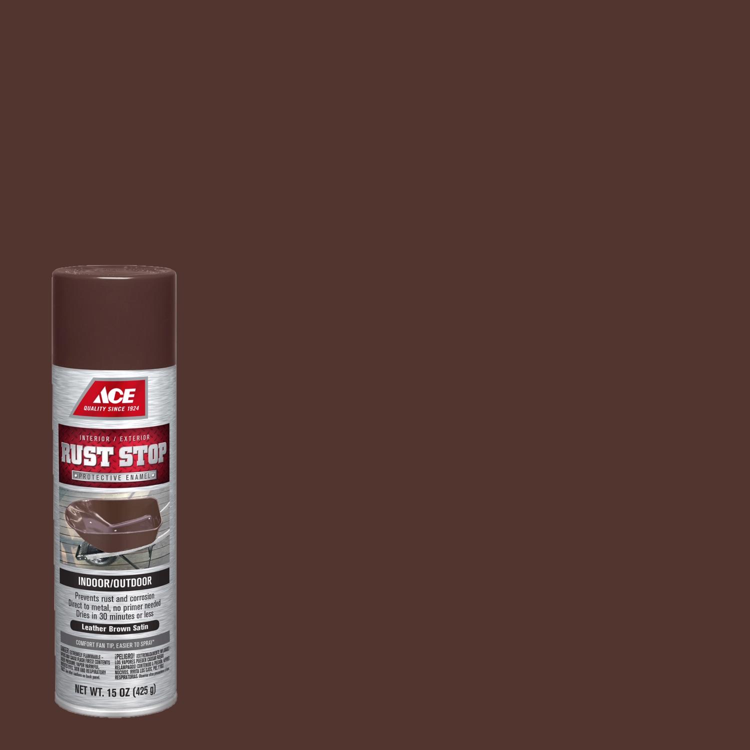 Ace Rust Stop Satin Leather Brown Protective Enamel Spray Paint 15 oz - Intensery